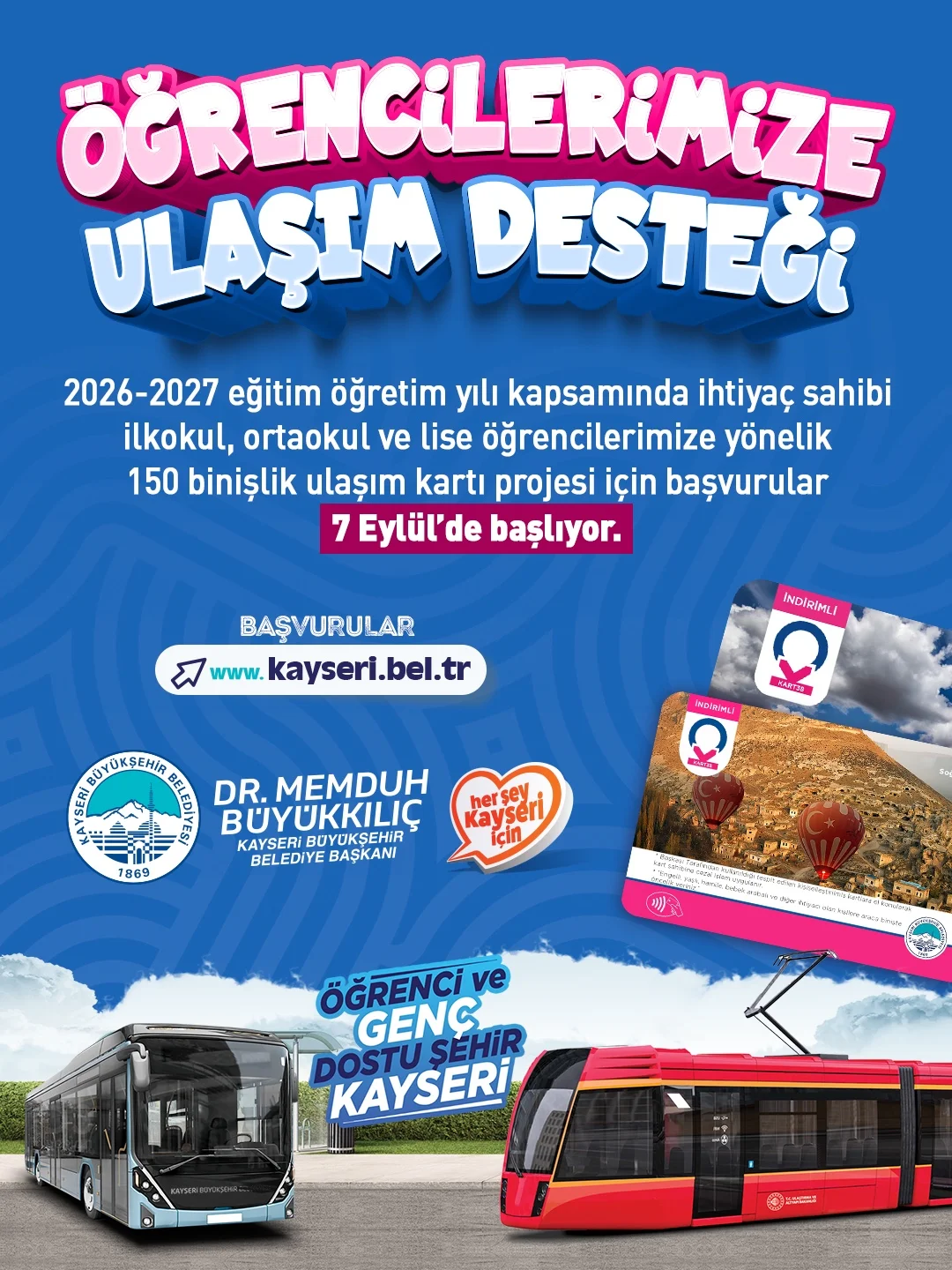 Kayseri’de öğrencilere ulaşım desteği yeni eğitim yılında da sürecek